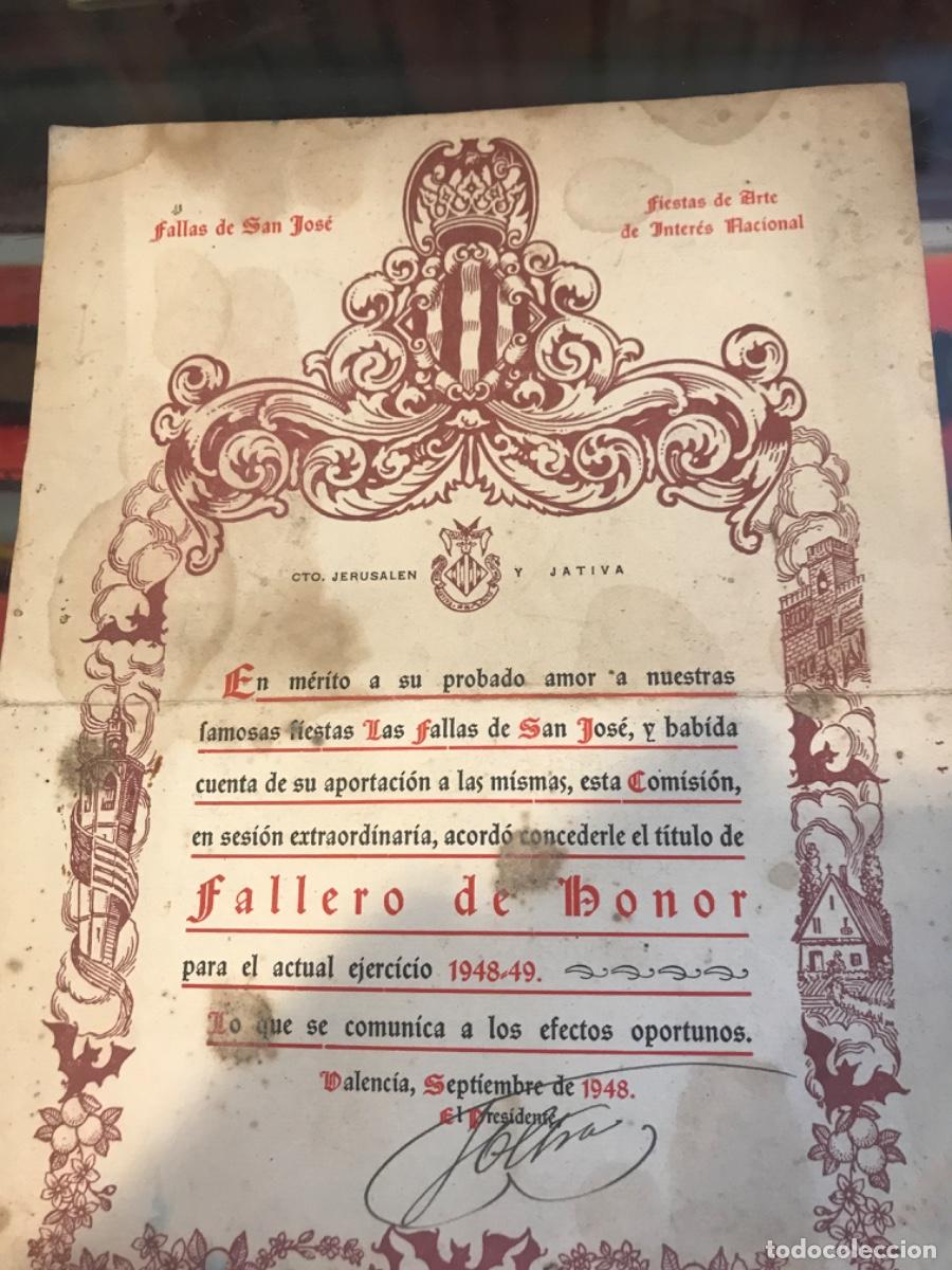 Collectionnisme Papier divers: HOJA-CARTULINA. FALLAS DE SAN JOS&Eacute;. CTO. JERUSAL&Eacute;N Y J&Aacute;TIVA. FALLERO DE HONOR 1948-49