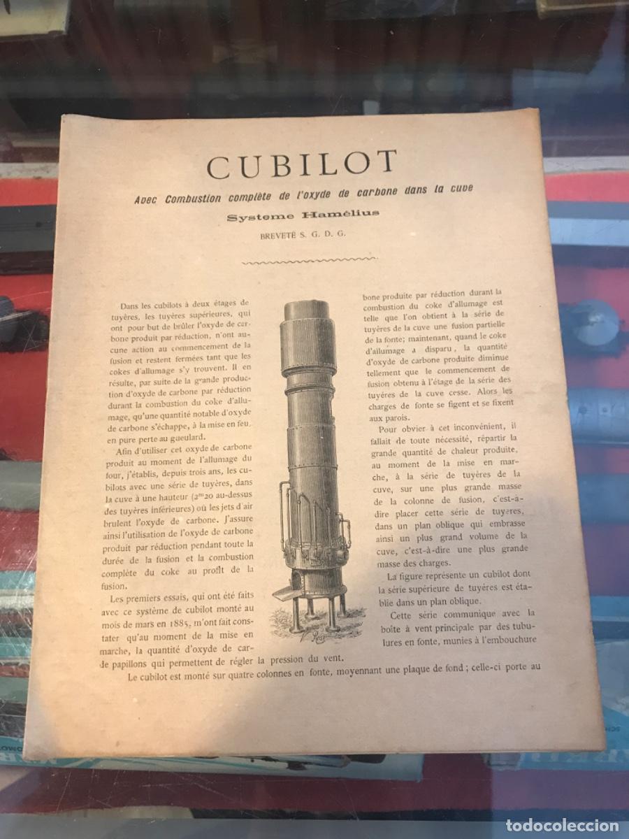 Sammelleidenschaft Andere Papierartikel: CUBILOT. AVEC COMBUSTION COMPLETE DE L'OXYDE... SYSTEME HAM&Eacute;LIUS. BREVET&Eacute; S.G.D.G.