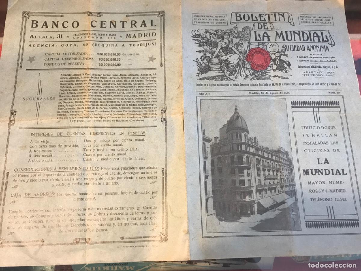 Collectionnisme Papier divers: SEGUROS. BOLET&Iacute;N DE LA MUNDIAL, SOCIEDAD AN&Oacute;NIMA. MADRID. 1929