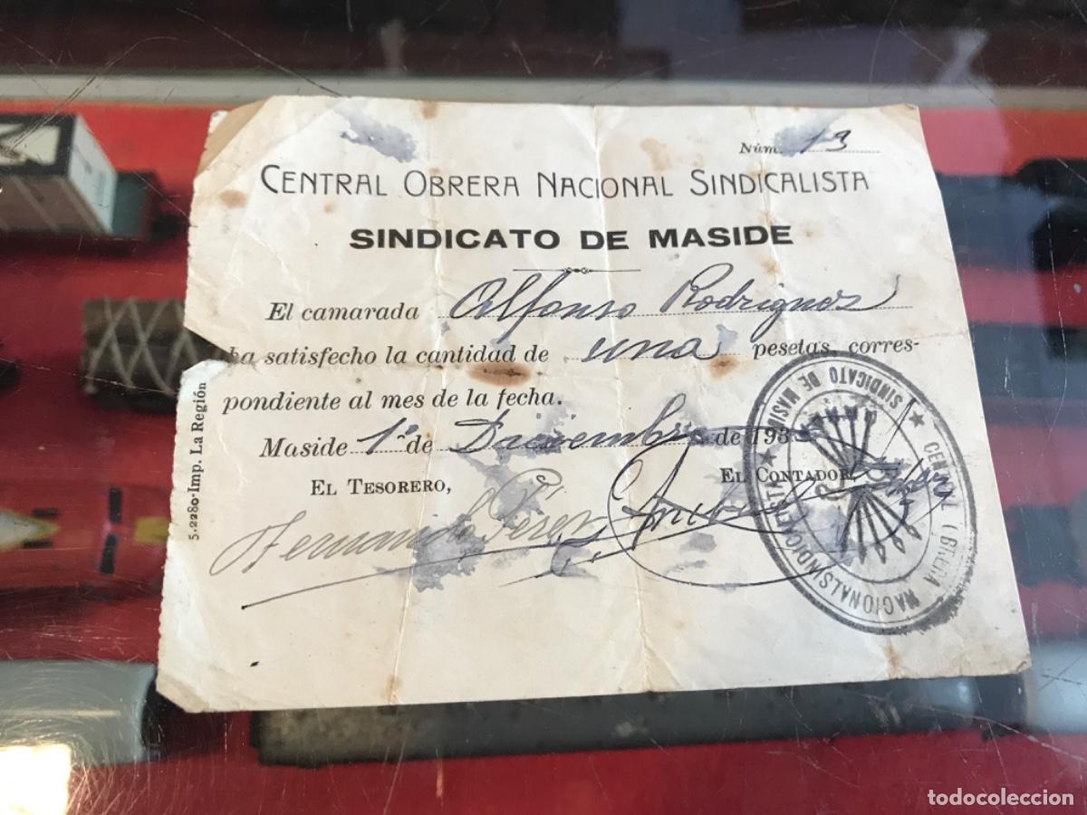 Paper Collecting Others: CENTRAL OBRERA NACIONAL SINDICALISTA. SINDICATO DE MASIDE. 193... MEDIDAS 13 X 10CM