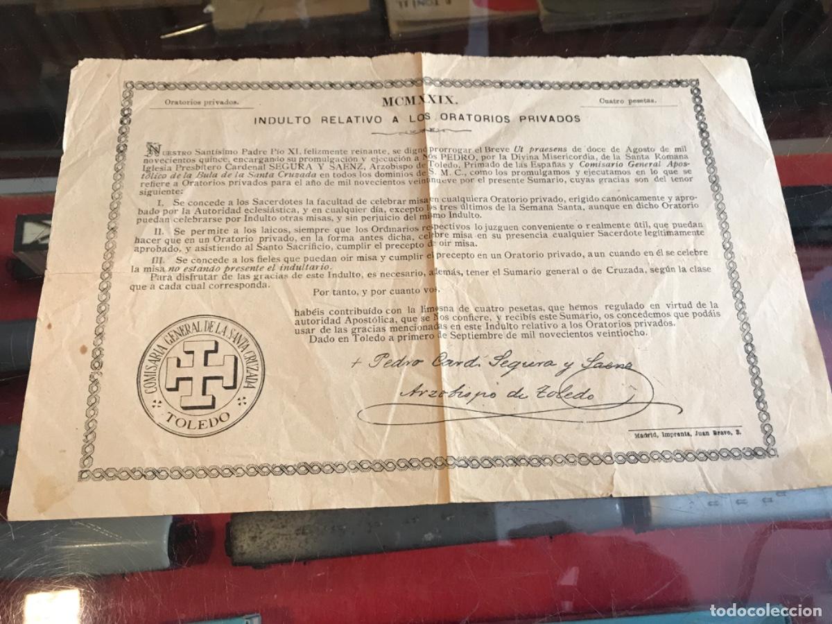Sammelleidenschaft Andere Papierartikel: INDULTO RELATIVO A LOS ORATORIOS PRIVADOS. 1929. COMISAR&Iacute;A DE LA SANTA CRUZADA. TOLEDO