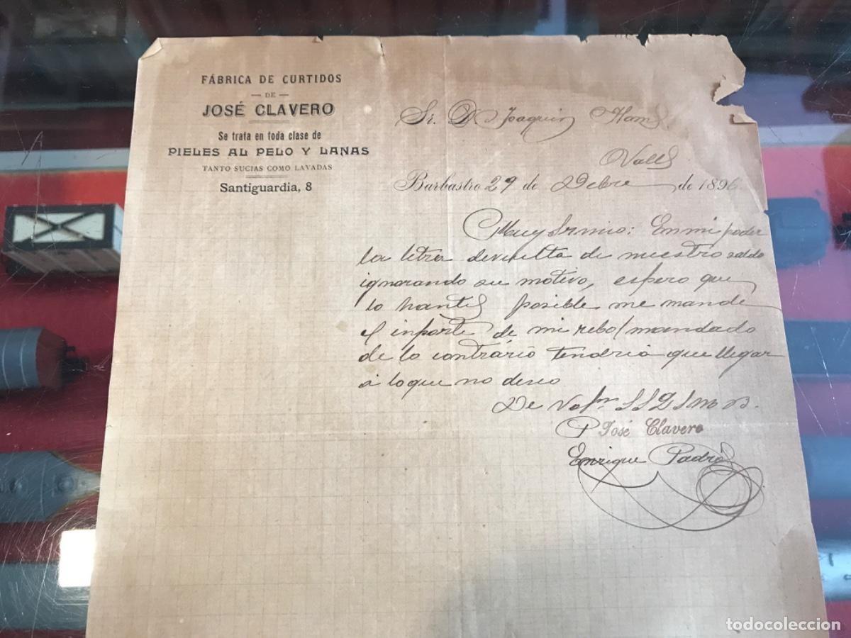 Collectionnisme Papier divers: FACTURA. F&Aacute;BRICA DE CURTIDOS DE JOS&Eacute; CLAVERO. SANTIGUARDIA, 8. BARBASTRO, 1896