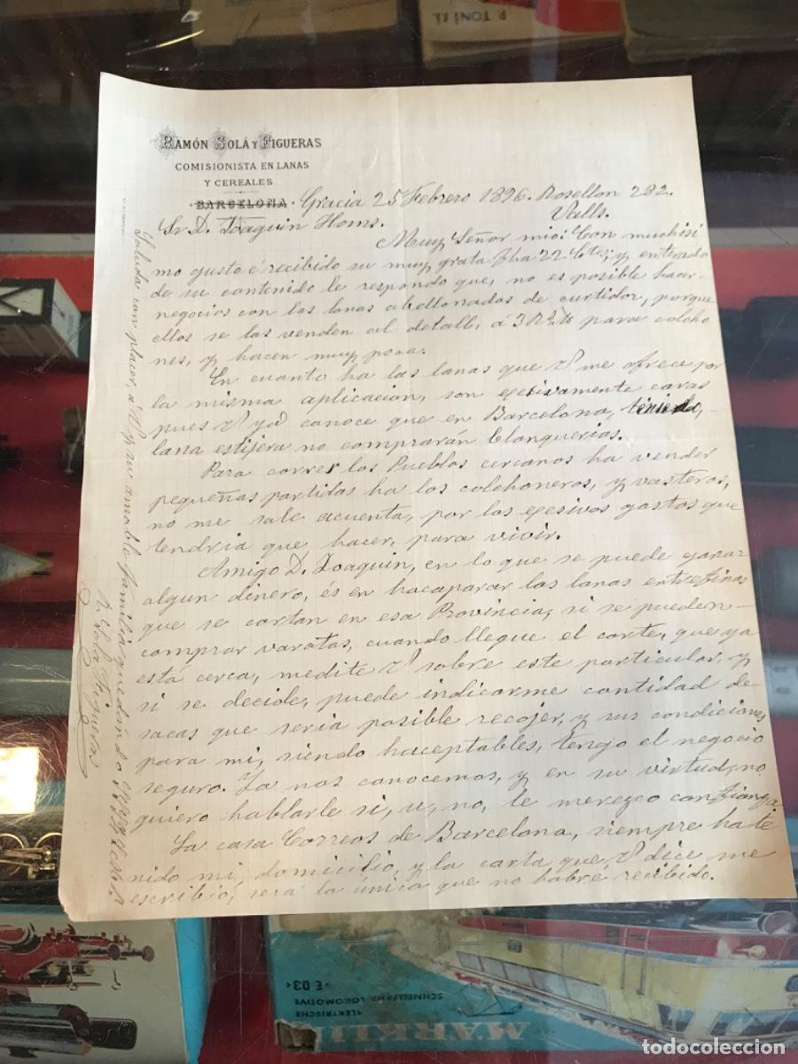 Sammelleidenschaft Andere Papierartikel: CARTA DE RAM&Oacute;N SOL&Aacute; Y FIGUERAS. COMISIONISTA EN LANAS Y CEREALES. BARCELONA, 1896