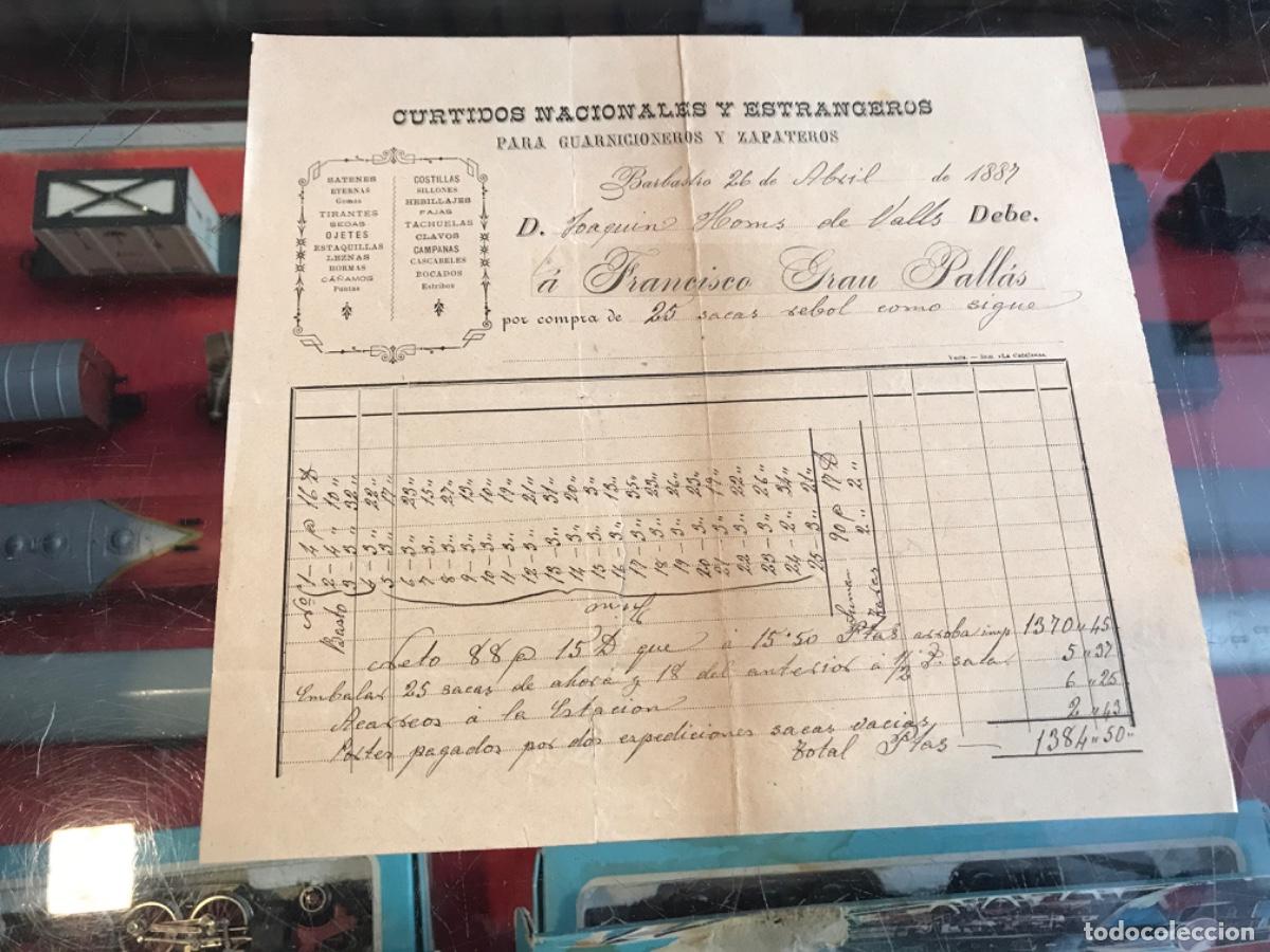 Collectionnisme Papier divers: FACTURA. CURTIDOS PARA GUARNICIONEROS Y ZAPATEROS. FRANCO GRAU Y PALL&Aacute;S. BARBASTRO, 1887