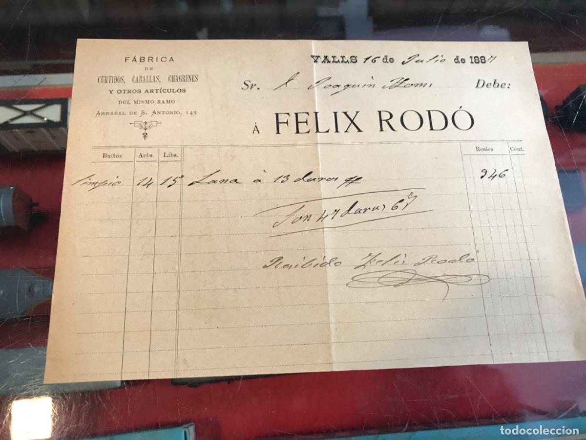 Paper Collecting Others: FACTURA. F&Aacute;BRICA DE CURTIDOS, CABALLAS... . ARRABAL DE SAN ANTONIO, 143. VALLS, 1887. A F&Eacute;LIX ROD&Oacute;