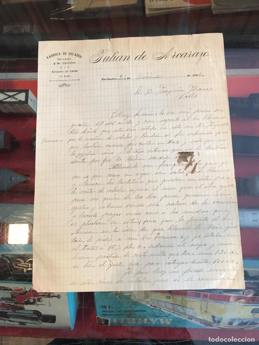Sammelleidenschaft Andere Papierartikel: CARTA DE JULI&Aacute;N DE ARCARAZO. F&Aacute;BRICA DE HILADOS, DE LANA Y DE CURTIDOS. 1896, BARBASTRO
