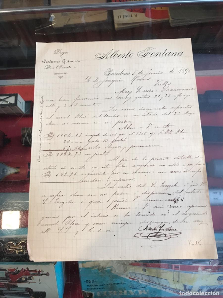 Sammelleidenschaft Andere Papierartikel: CARTA DE ALBERTO FONTANA. DROGAS Y PRODUCTOS QU&Iacute;MICOS. PLAZA MONCADA, 1. 1896 BARCELONA