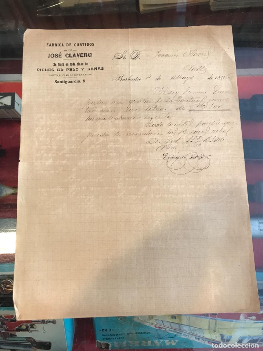Collectionnisme Papier divers: F&Aacute;BRICA DE CURTIDOS DE JOS&Eacute; CLAVERO. SANTIGUARDIA, 8. BARBASTRO, 1896
