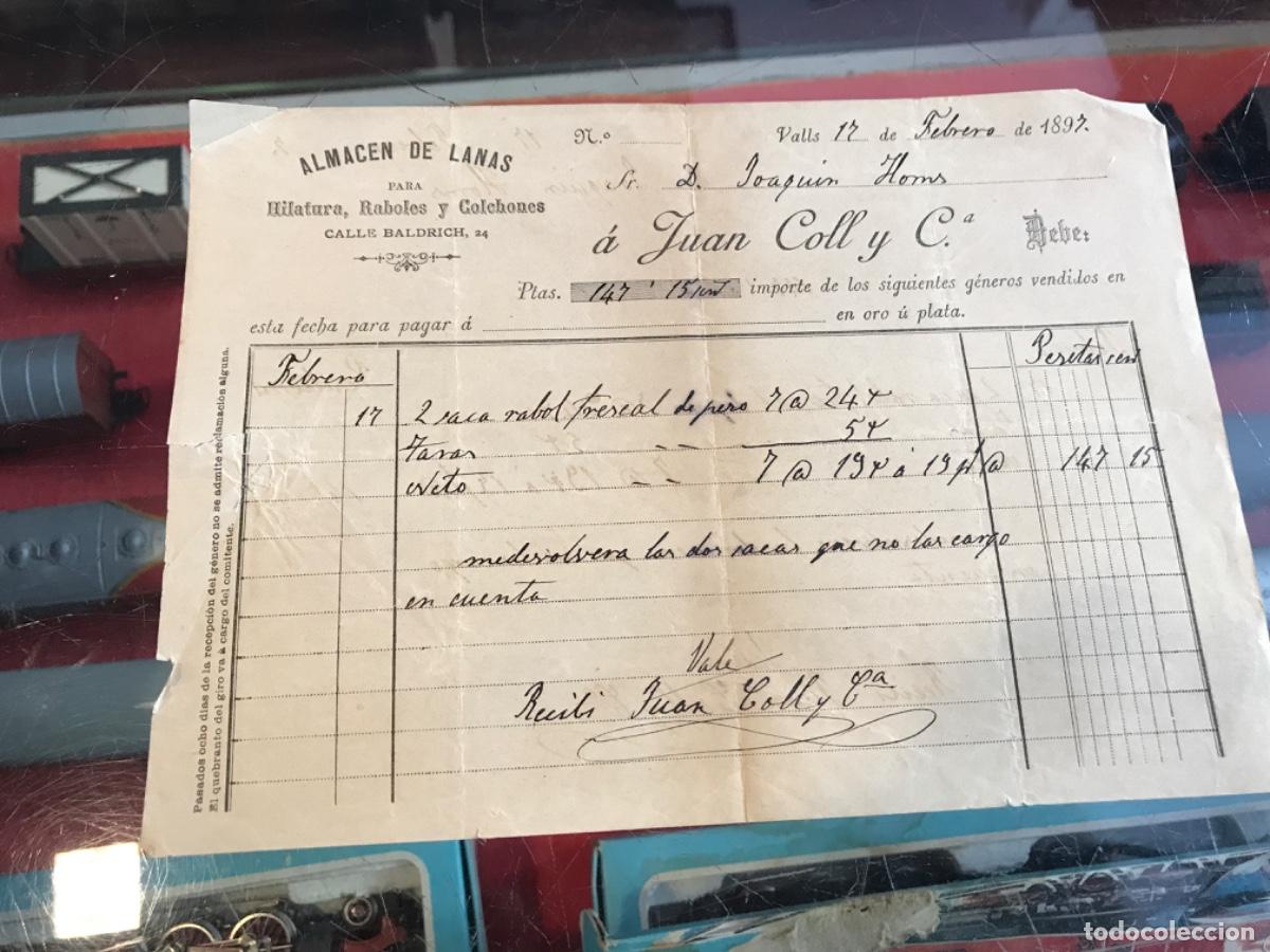 Collectionnisme Papier divers: FACTURA. ALMAC&Eacute;N DE LANAS PARA HILATURA, RABOLES Y COLCHONES. CALLE BALDRICH, 24. 1897. VALLS