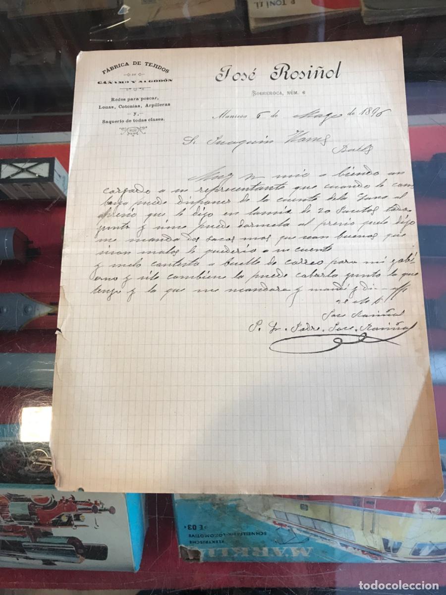 Collectionnisme Papier divers: CARTA DE JOS&Eacute; ROSI&Ntilde;OL. F&Aacute;BRICA DE TEJIDOS. SOBREROCA, 6. MANRESA. 1896