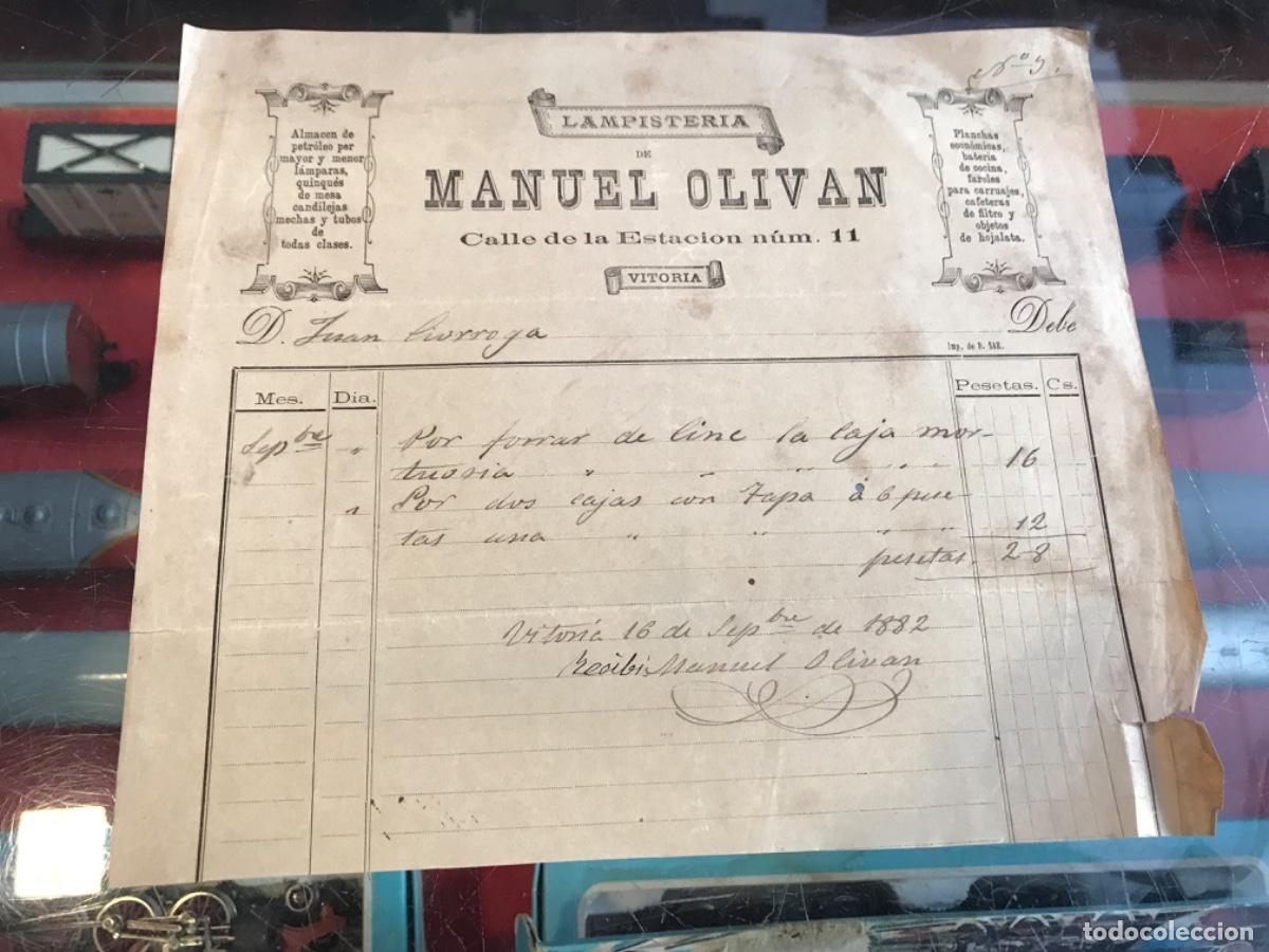 Paper Collecting Others: FACTURA DE LA LAMPISTER&Iacute;A DE MANUEL OLIV&Aacute;N. CALLE DE LA ESTACI&Oacute;N, 11. VITORIA. 1882