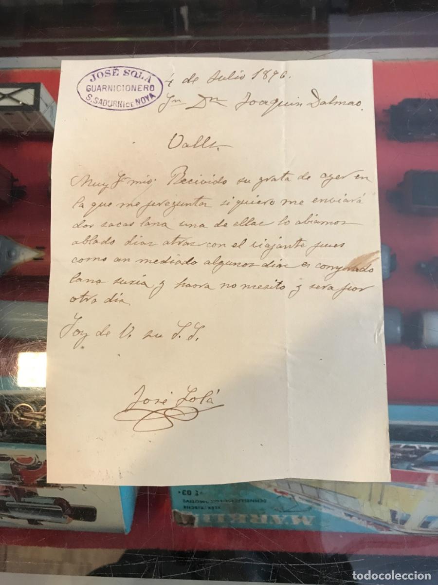 Sammelleidenschaft Andere Papierartikel: CARTA DE JOS&Eacute; SOLA. GUARNICIONERO. SAN SADURN&Iacute; DE NOYA. 1896.
