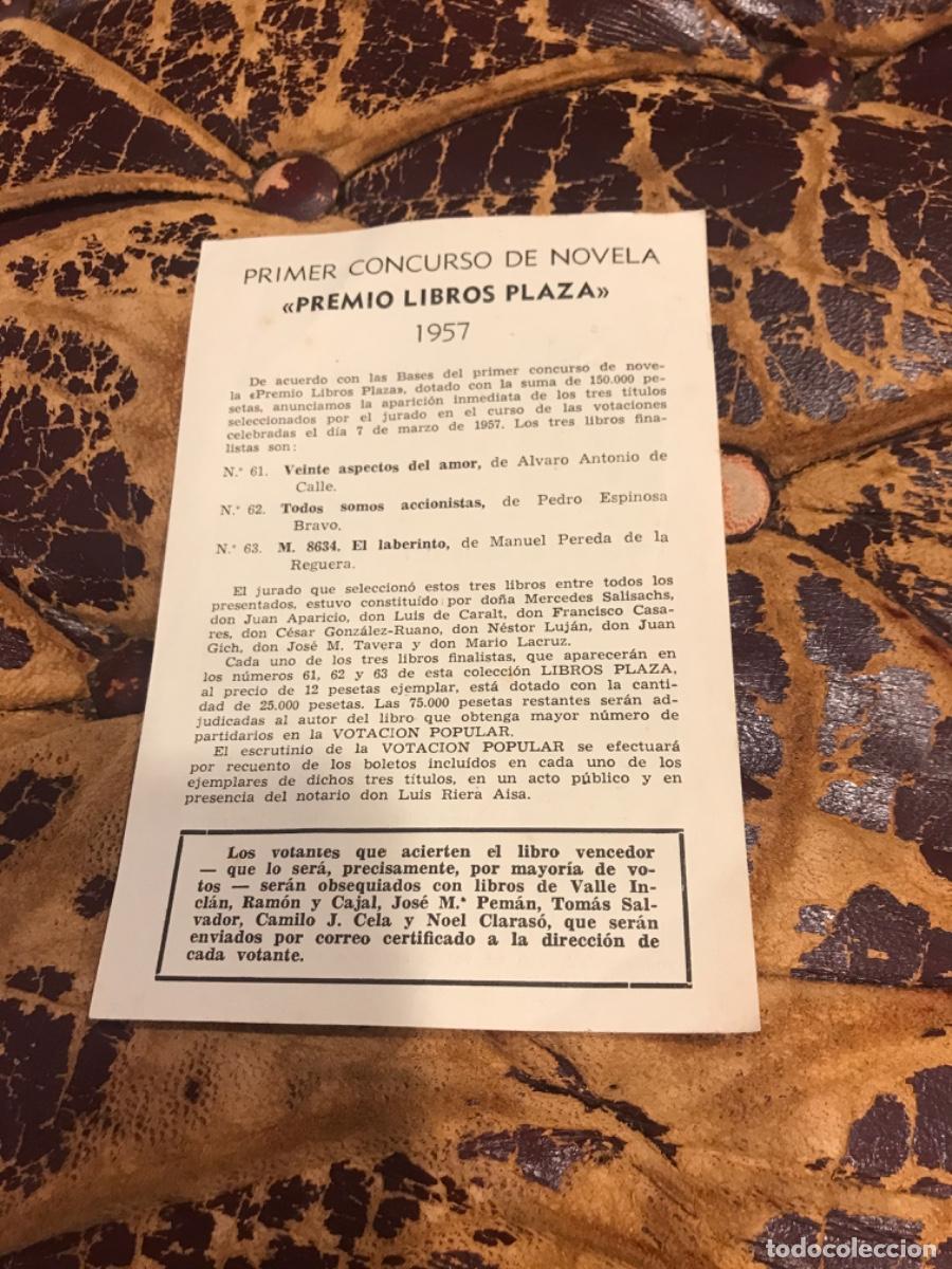 Sammelleidenschaft Andere Papierartikel: PRIMER CONCURSO DE NOVELA. PREMIO LIBROS PLAZA, 1957. &Aacute;LVARO ANTONIO-PEDRO ESPINOSA-PEREDA REGUERA