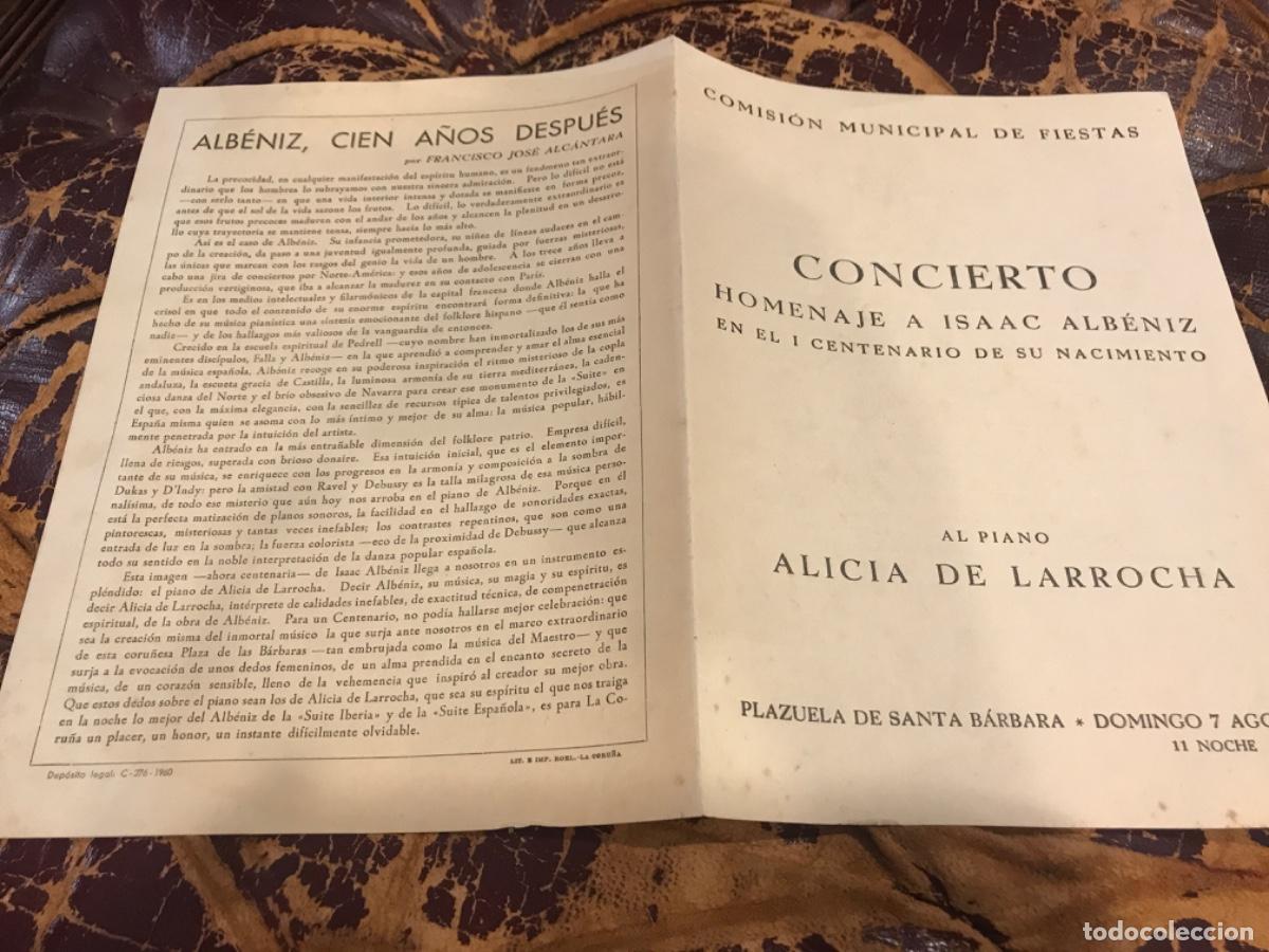 Collectionnisme Papier divers: CONCIERTO HOMENAJE A ISAAC ALB&Eacute;NIZ EN... PIANO ALICIA DE LARROCHA. 1960, PLAZUELA SANTA B&Aacute;RBARALIT.