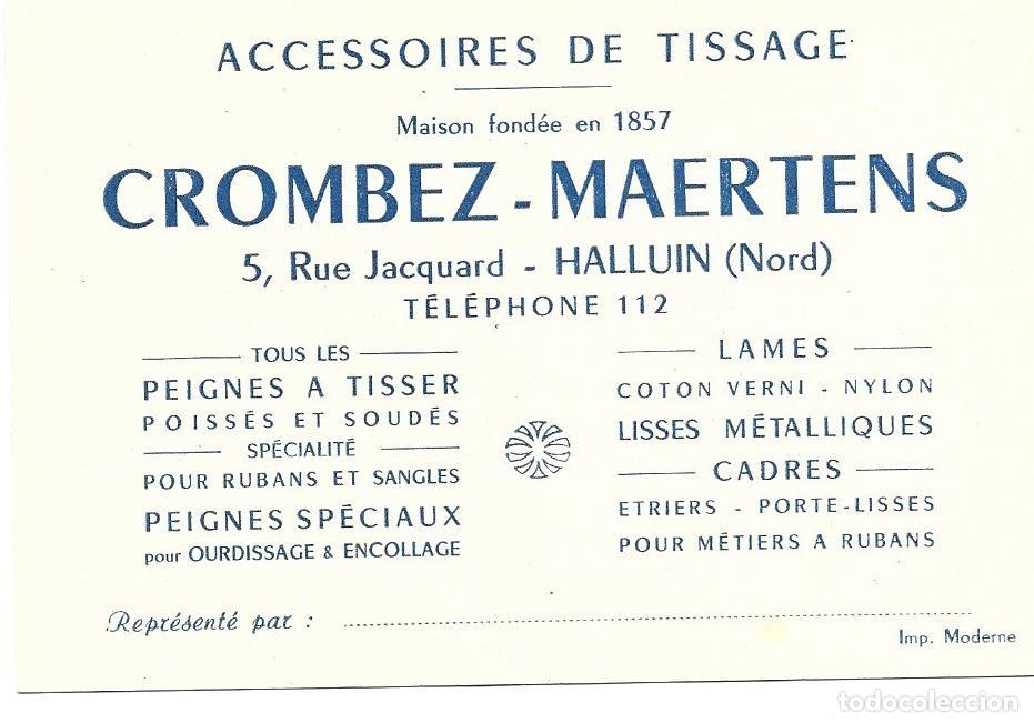 Otros art&iacute;culos de coleccionismo en papel: Tarjeta publicidad Crombez-Maertens Accessoires de tissage. France, a&ntilde;os 50