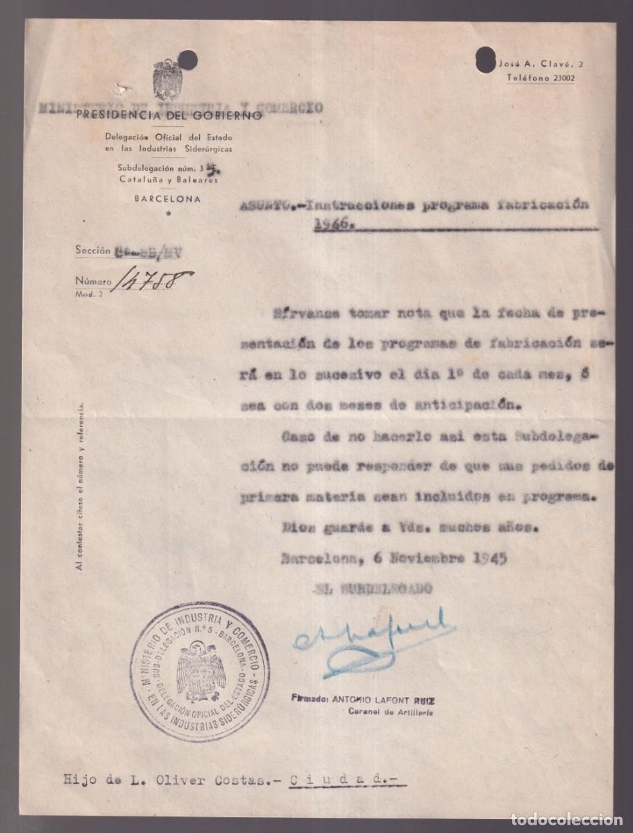 Outros artigos de papel: Barcelona 1945. *Presidencia del Gobierno. Industrias Sider&uacute;rgicas* Firma: A. Lafont Ruiz.