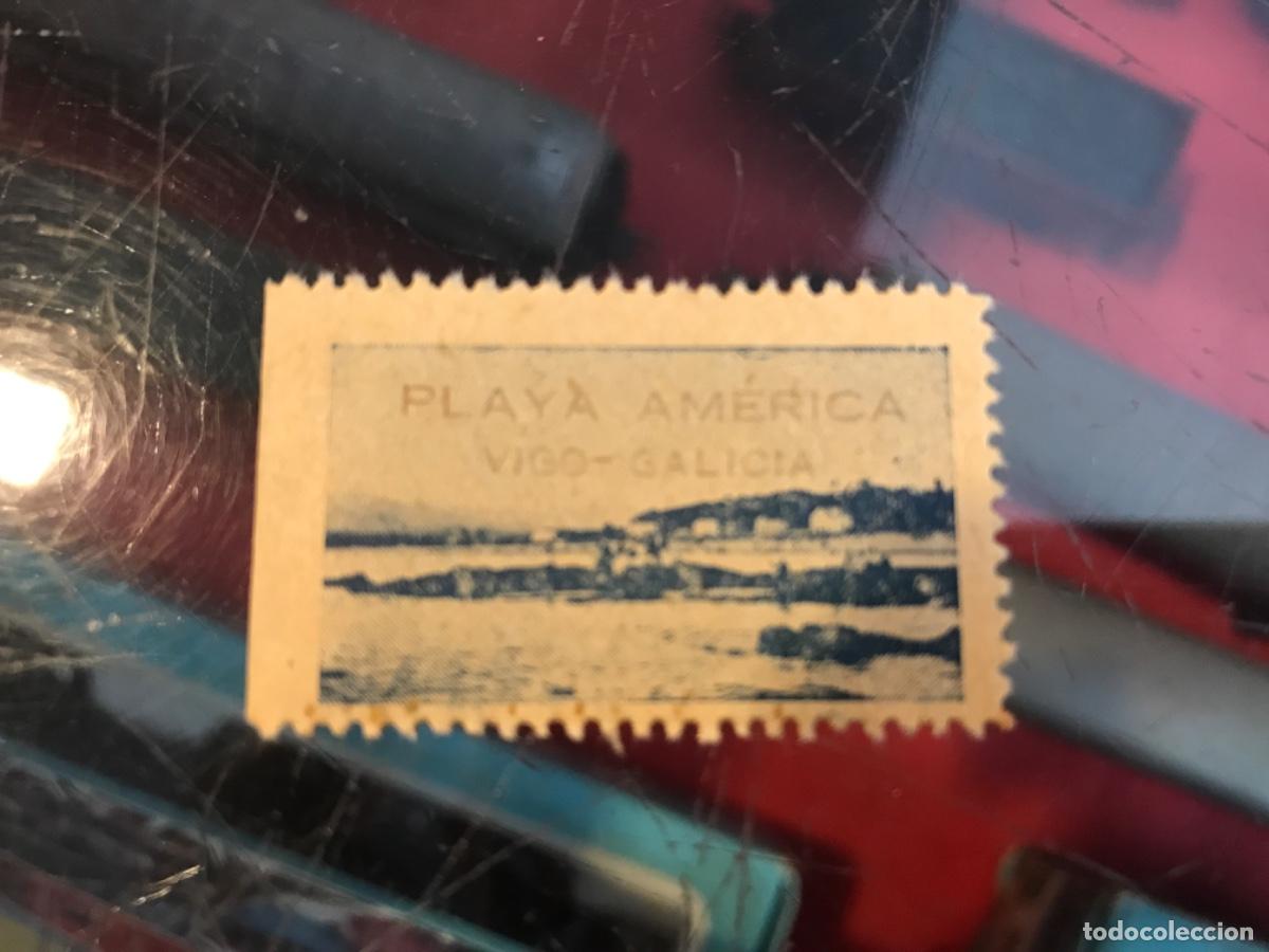 Outros artigos de papel: SELLO PLAYA AM&Eacute;RICA. VIGO-GALICIA. 4 X 2,5CM