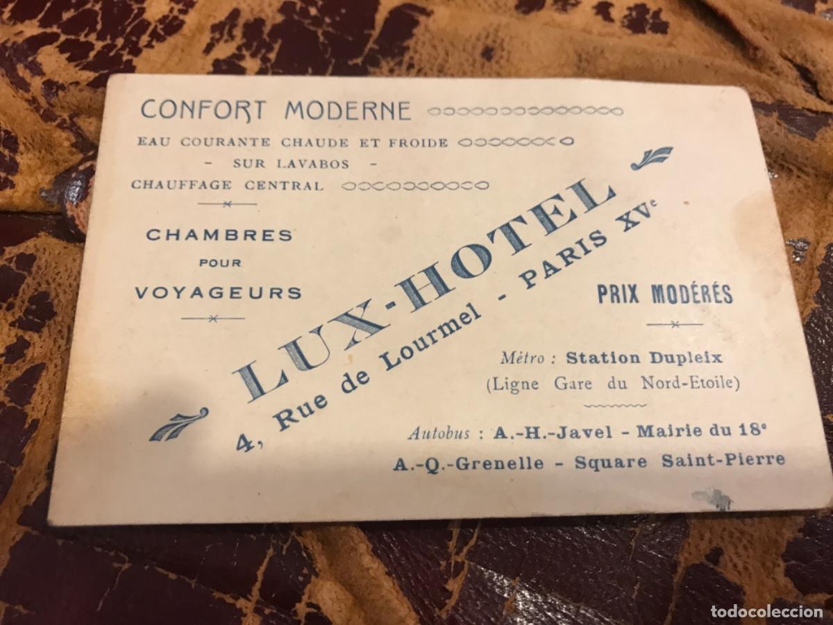 Outros artigos de papel: TARJETA. LUX-HOTEL. 4, RUE DE LOURMEL, PARIS XV. M&Eacute;TRO: STATION DUPLEIX. 10,5 X 7CM