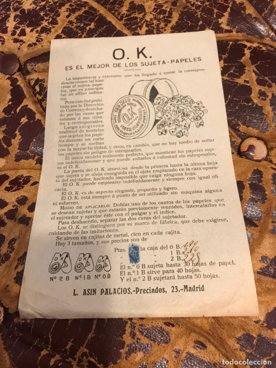 Outros artigos de papel: O.K. EL MEJOR DE LOS SUJETA-PAPELES. AS&Iacute;N PALACIOS, PRECIADOS, 23, MADRID