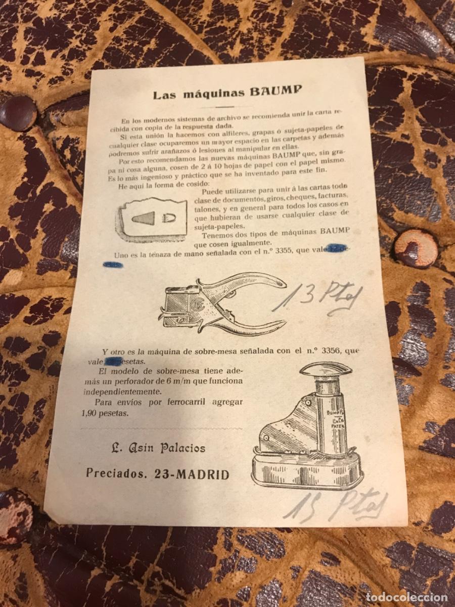 Collectionnisme Papier divers: LAS M&Aacute;QUINAS BAUMP. AS&Iacute;N PALACIOS, PRECIADOS, 23, MADRID