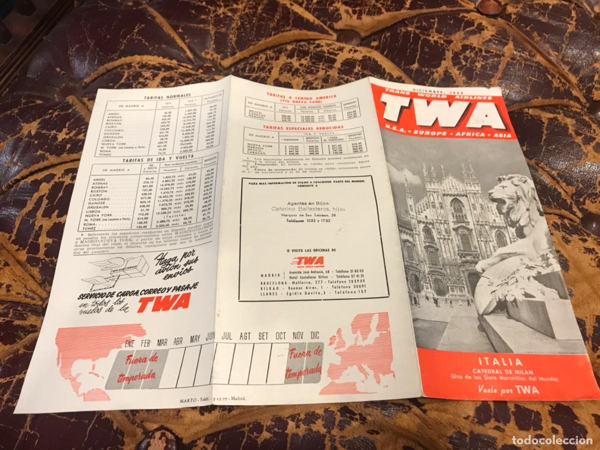 Collectionnisme Papier divers: TWA. TRANS WORLD AIRLINES. DICIEMBRE, 1953. HORARIOS, SALIDAS MADRID-NUEVA YORK. TARIFAS MADRID A...