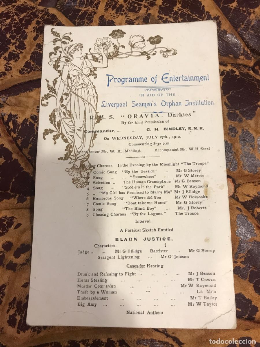 Sammelleidenschaft Andere Papierartikel: PROGRAMME OF ENTERTAINMENT IN AID OF THE LIVERPOOL SEAMEN'S ORPHAN INSTITUTION. 1910.