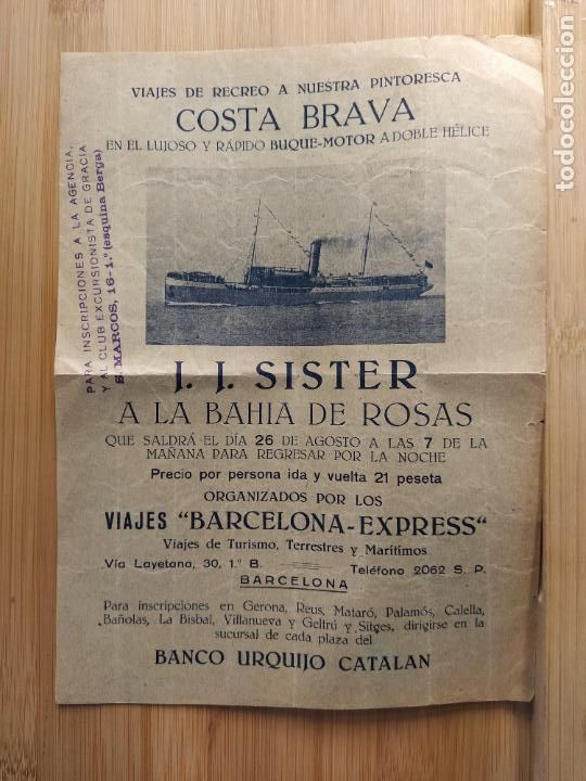 Otros Art&iacute;culos de Coleccionismo en Papel: PUBLICIDAD ANTIGUA VIAJES RECREO EN COSTA BRAVA EN BARCO BUQUE MOTOR-SISTER-VER FOTOS-(K-11.143)