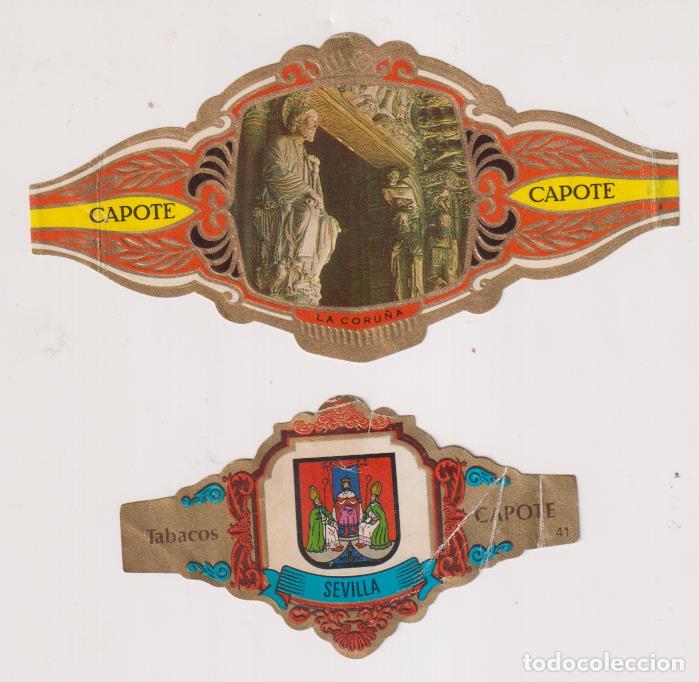 Outros artigos de papel: Lote de 2 Vitolas Capote (11 y 8 cm.) Santiago y Escudo de Sevilla
