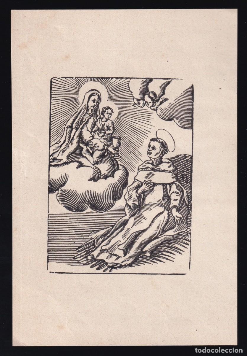 Outros artigos de papel: *Virgen y Santo a identificar* Papel delgado. Dorso en blanco. Meds. papel 90x134 mms.