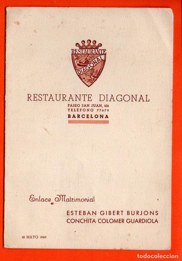Otros art&iacute;culos de coleccionismo en papel: MENU DEL RESTAURANTE DIAGONAL, ENLACE MATRIMONIAL DE ESTEBAN Y CONCHITA, 18 MAYO 1949