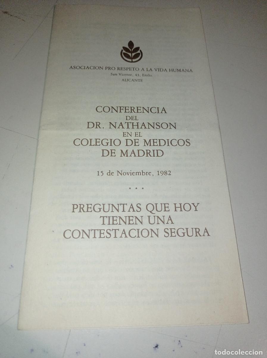 Otros Art&iacute;culos de Coleccionismo en Papel: FOLLETO CONFERENCIA DEL DR. NATHANSON ASOC. PRO RESPETO A LA VIDA HUMANA A&Ntilde;O 1982 REF. UR EST
