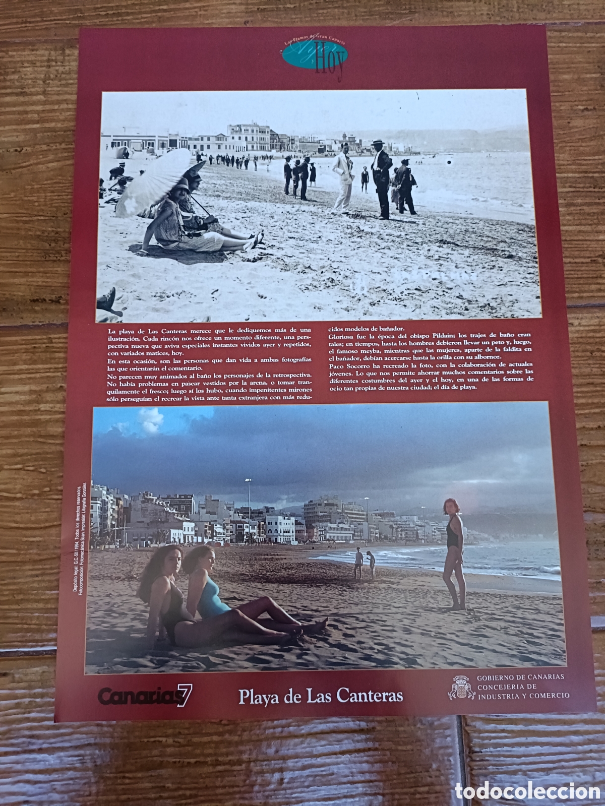 Otros art&iacute;culos de coleccionismo en papel: L&aacute;mina Playa de Las Canteras -Las Palmas de Gran Canaria, Ayer y Hoy-