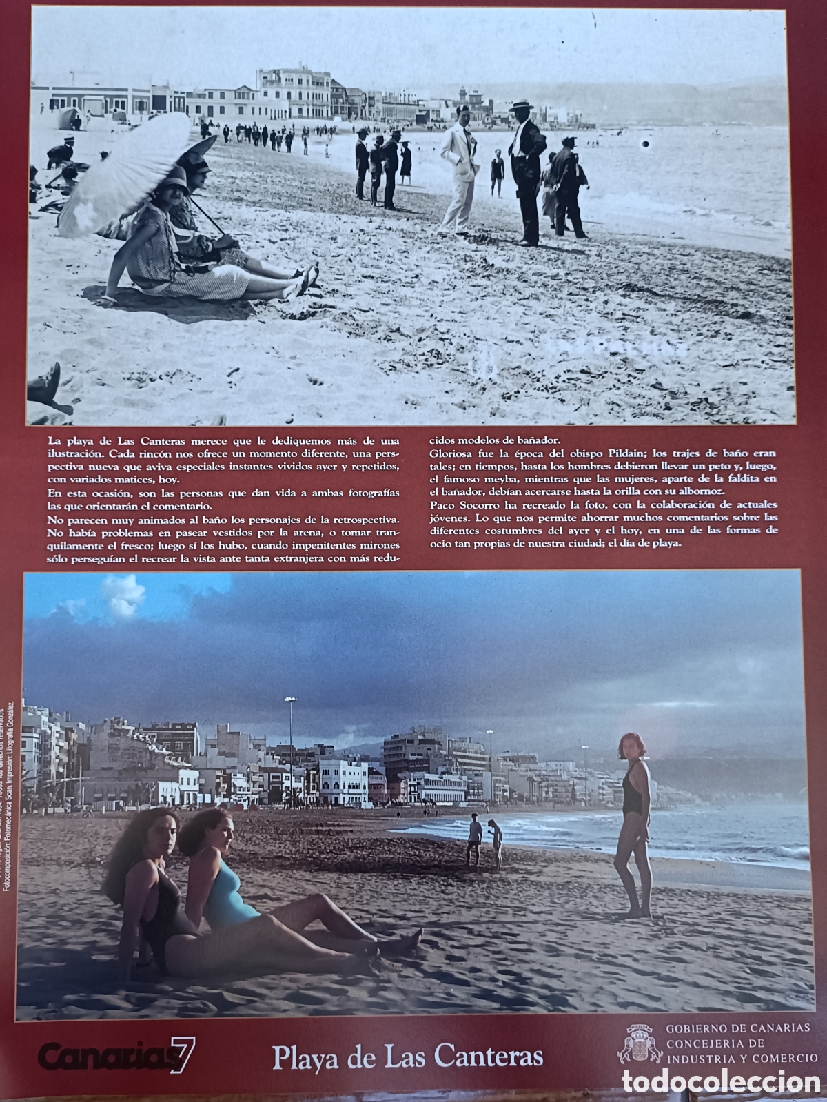 Otros art&iacute;culos de coleccionismo en papel: L&aacute;mina Playa de Las Canteras -Las Palmas de Gran Canaria, Ayer y Hoy-
