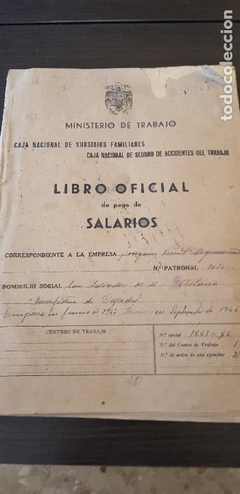 Otros Art&iacute;culos de Coleccionismo en Papel: LIBRO OFICIAL DE PAGOS DE SALARIOS MANUFACTURAS DE CAPACHOS 1946 ARTANA