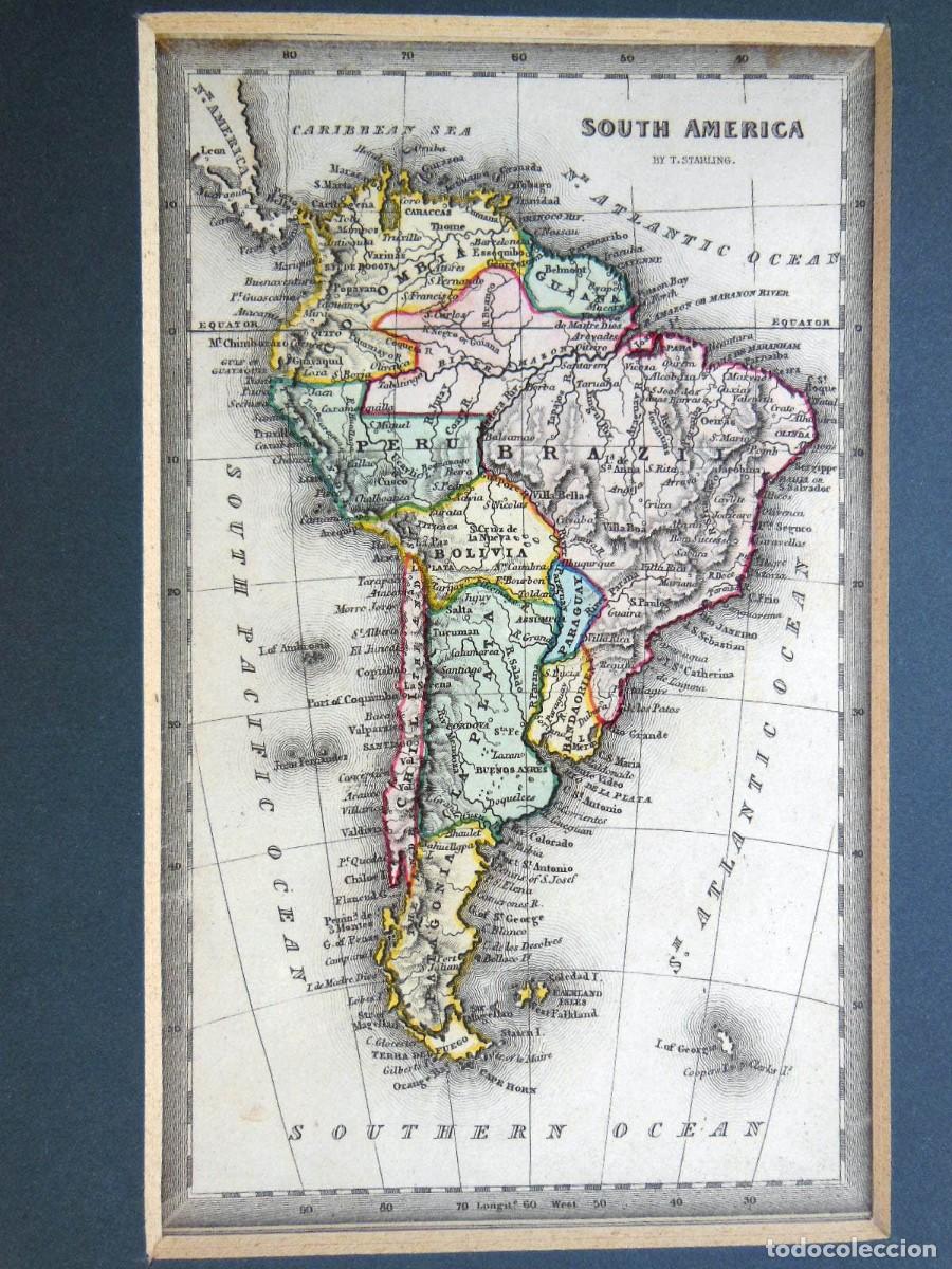 Outros artigos de papel: SOUTH AMERICA. AM&Eacute;RICA DEL SUR (coloreado a mano)