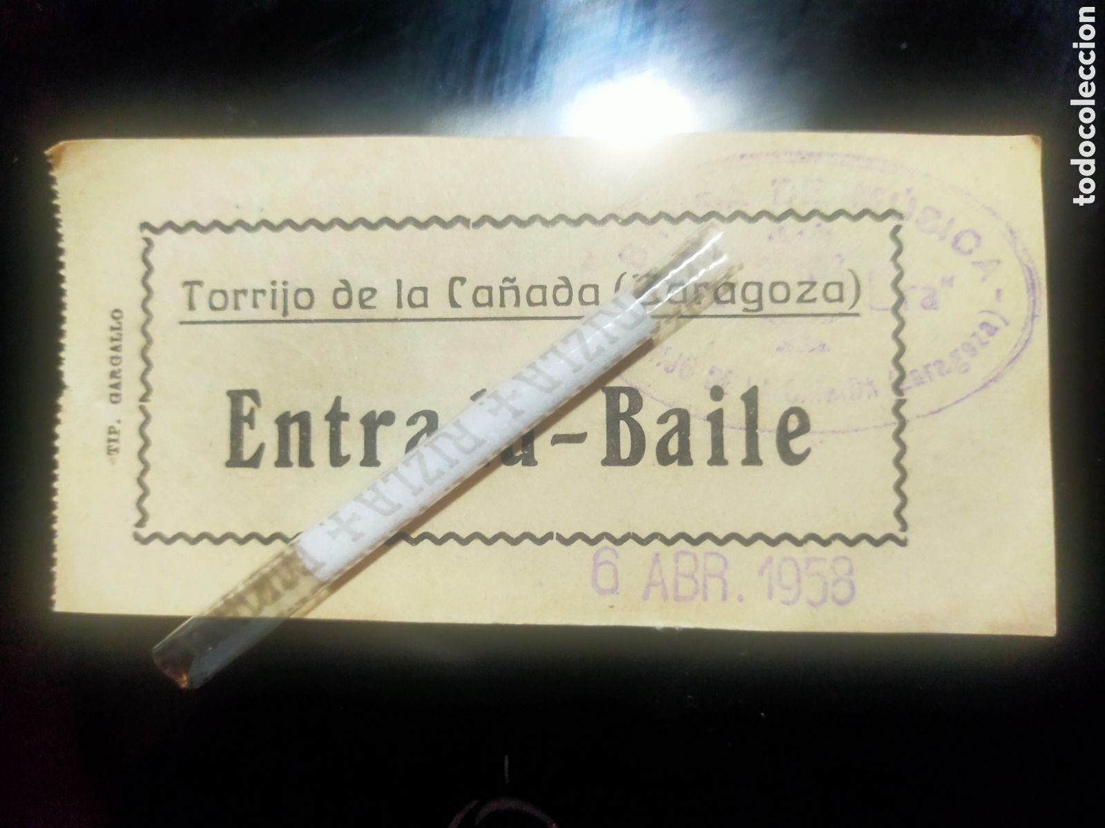 Otros Art&iacute;culos de Coleccionismo en Papel: Entrada baile torrijo de la ca&ntilde;ada Zaragoza 1958