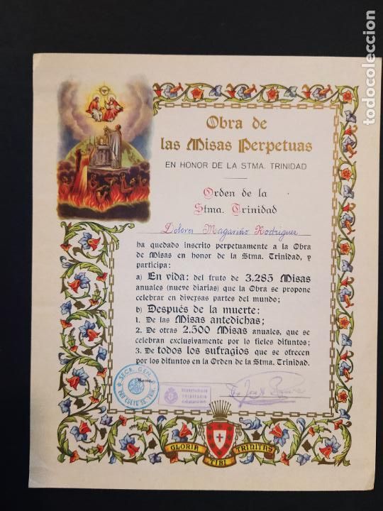 Otros Art&iacute;culos de Coleccionismo en Papel: OBRA DE LAS MISAS PERPETUAS EN HONOR DE LA SANTISIMA TRINIDAD-VER FOTOS-(V-24.589)