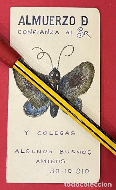 Otros art&iacute;culos de coleccionismo en papel: MENU ALMUERZO DE CONFIANZA HECHO A MANO DE 30-10 1910 EN CARTULINA.