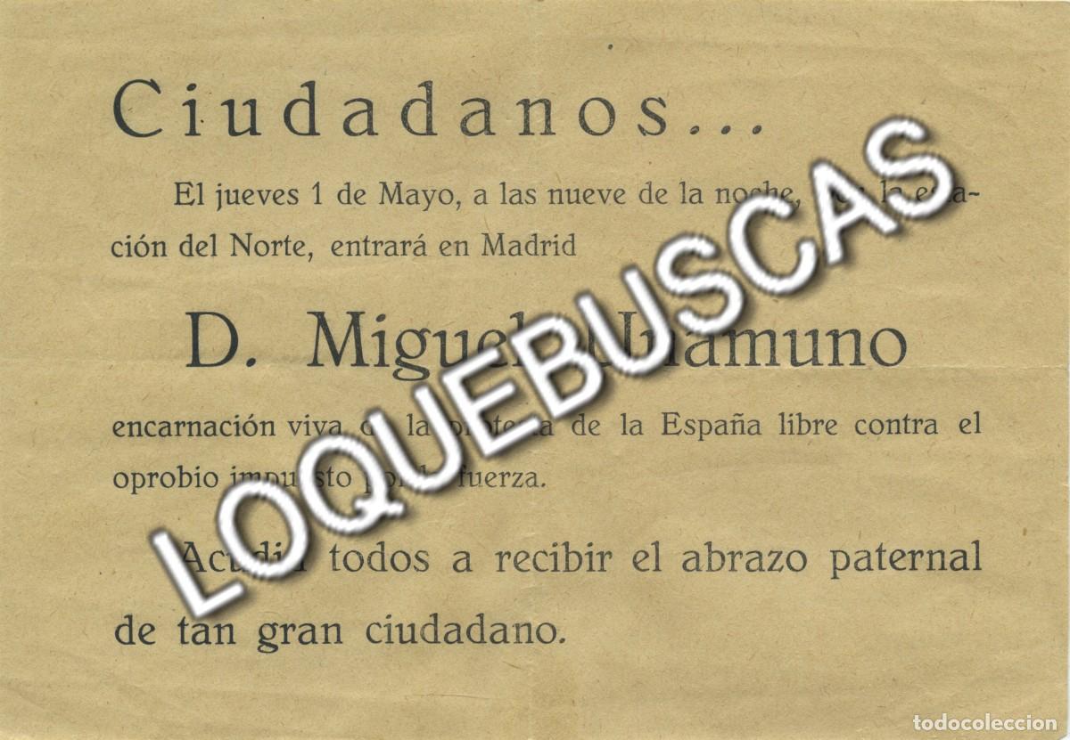 Otros Art&iacute;culos de Coleccionismo en Papel: Octavilla de la vuelta a Madrid en 1930 de Miguel de Unamuno despu&eacute;s de su destierro a las Canarias