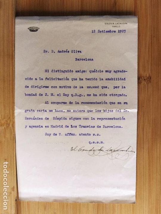 Sammelleidenschaft Andere Papierartikel: TORELLO-COLONIA LACAMBRA-12 SEPTIEMBRE 1927-CARTA ANTIGUA-VER FOTOS-(K-11.229)