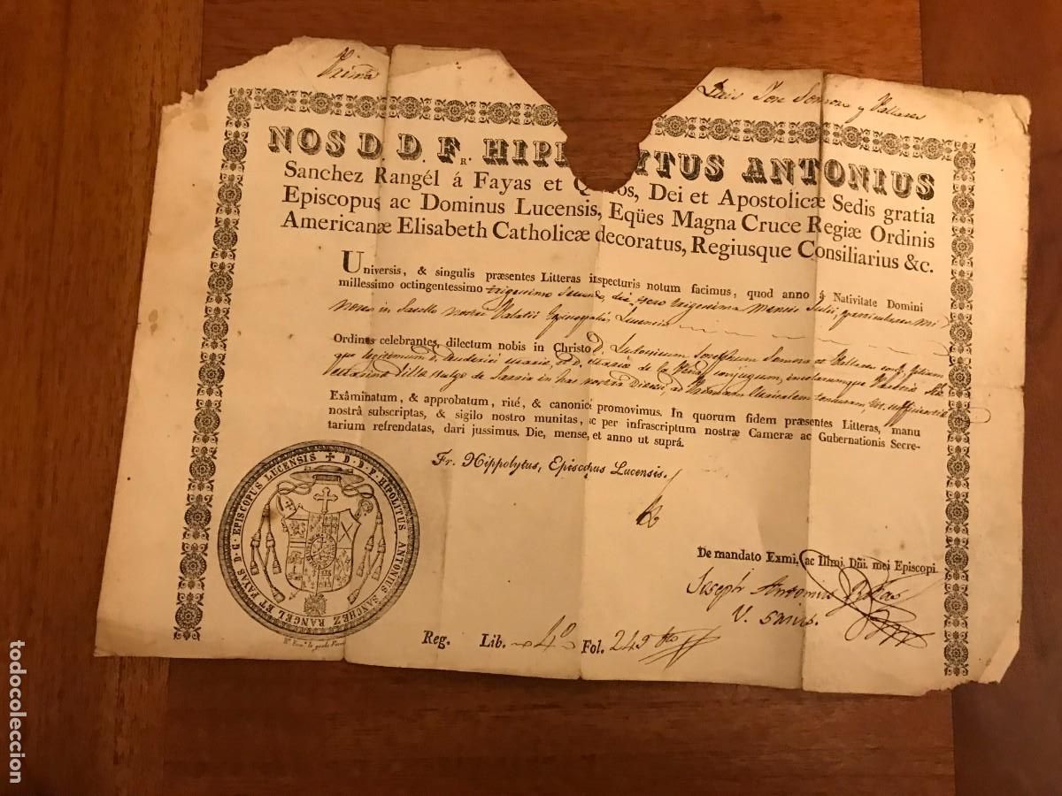 Paper Collecting Others: Documento de ordenaci&oacute;n de Prima de don Luis Somoza y Pallares, Lugo, Galicia