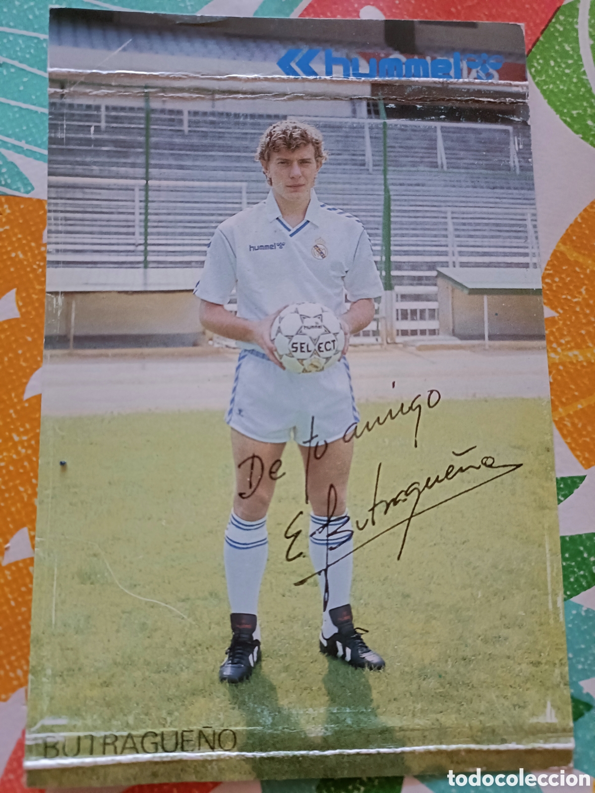 Otros art&iacute;culos de coleccionismo en papel: Postal Emilio Butrague&ntilde;o firmada (Real Madrid/F&uacute;tbol/Hummel)