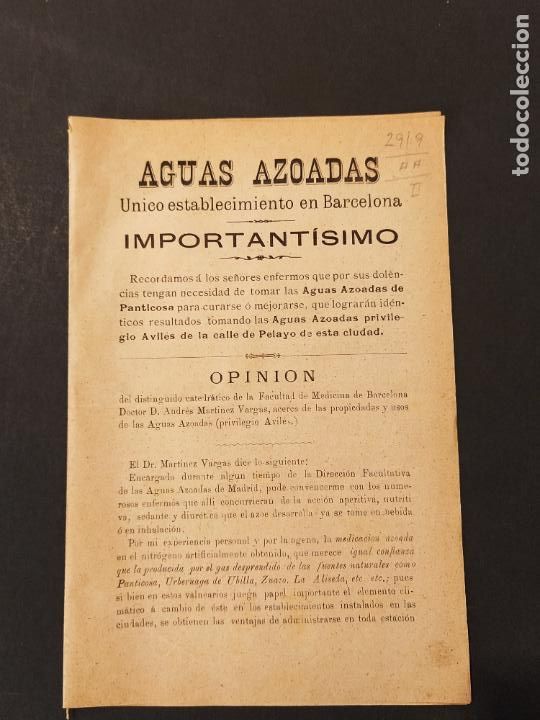 Altri oggetti di carta: AGUAS AZOADAS DE BARCELONA-PUBLICIDAD ANTIGUA-VER FOTOS-(K-11.347)