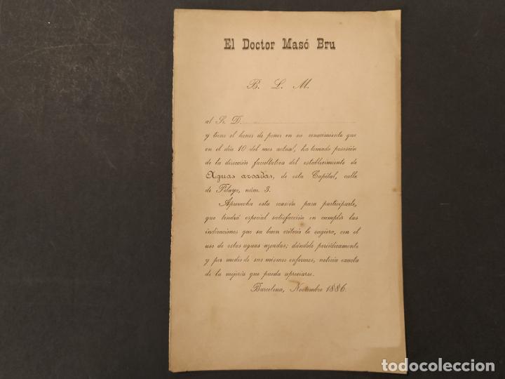 Altri oggetti di carta: AGUAS AZOADAS DE BARCELONA-DOCTOR MASO BRU-A&Ntilde;O 1886-PUBLICIDAD ANTIGUA-VER FOTOS-(K-11.352)