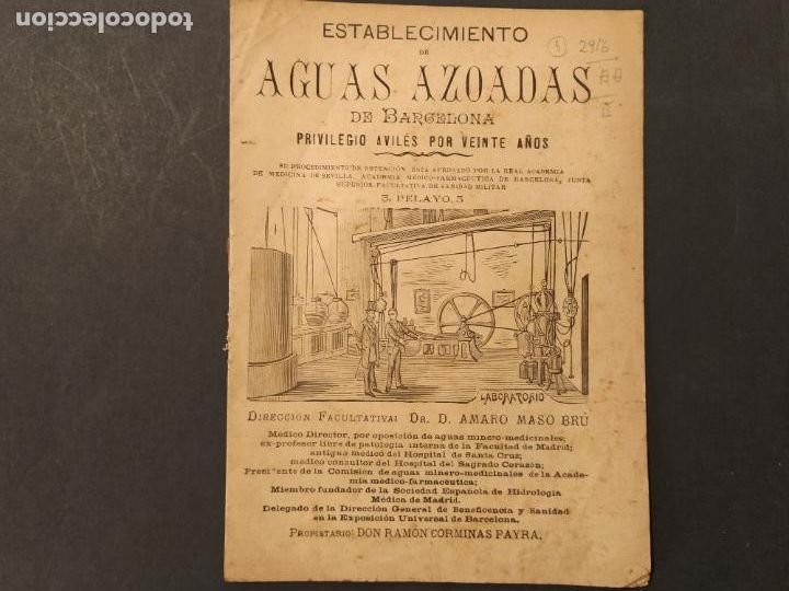 Altri oggetti di carta: AGUAS AZOADAS DE BARCELONA-PRIVILEGIO AVILES-PUBLICIDAD ANTIGUA-VER FOTOS-(K-11.354)