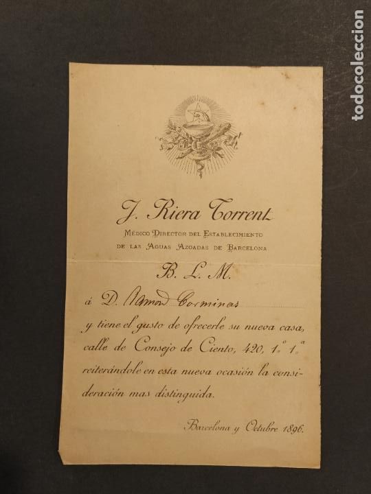 Altri oggetti di carta: AGUAS AZOADAS DE BARCELONA-RIERA TORRENT-ANY 1896-PUBLICIDAD ANTIGUA-VER FOTOS-(K-11.359)