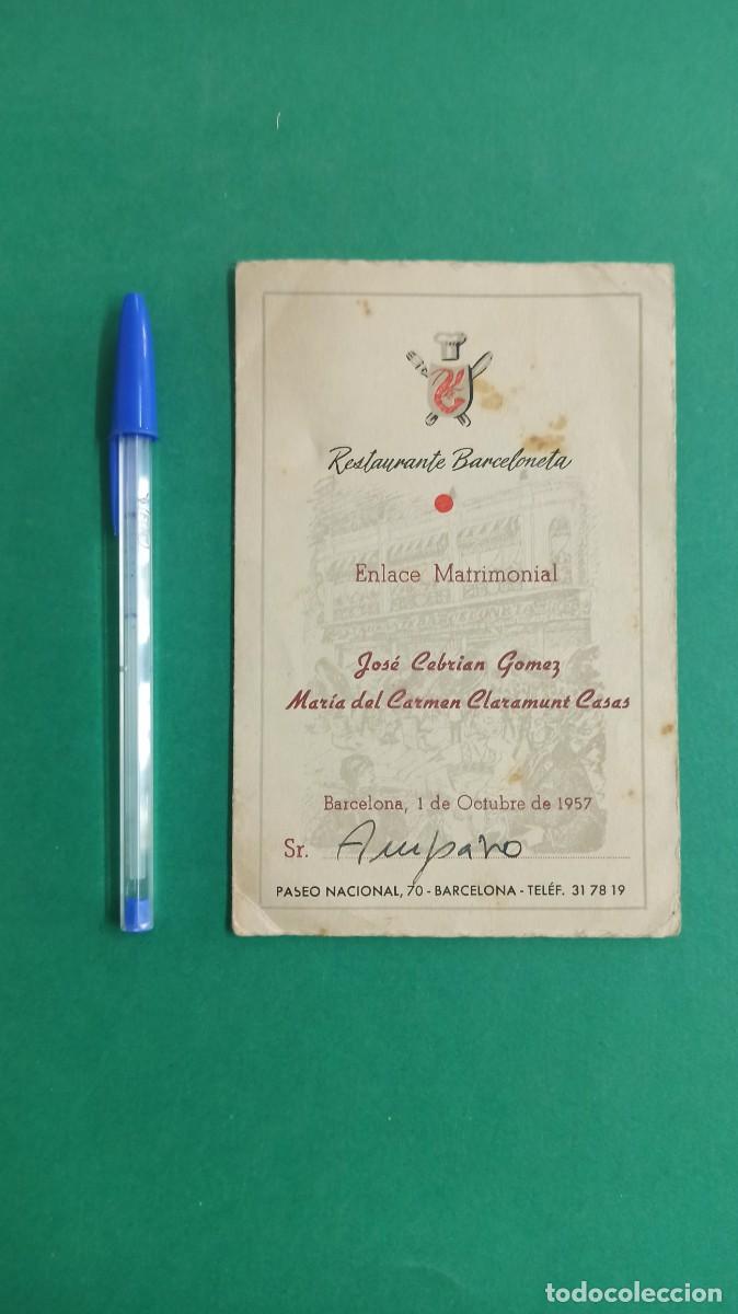 Otros Art&iacute;culos de Coleccionismo en Papel: Antiguo Menu Enlace Matrimonial. Restaurante Barceloneta. 1957.