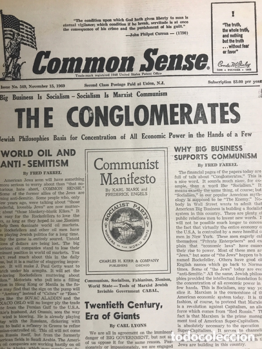 Otros Art&iacute;culos de Coleccionismo en Papel: PERIODICO &ldquo;COMMON SENSE&rdquo; ANTICOMUNISTA / COMMUNISM IS TREASON. N&ordm; 549. NOV 1969