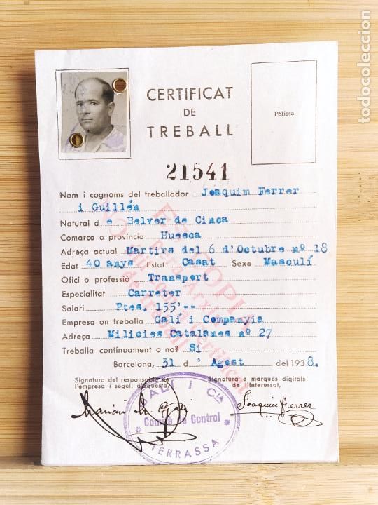 Otros Art&iacute;culos de Coleccionismo en Papel: GUERRA CIVIL-CERTIFICAT DE TREBALL-JOAQUIM FERRER-BELVER DE CINCA-ANY 1938-VER FOTOS-(K-11.523)