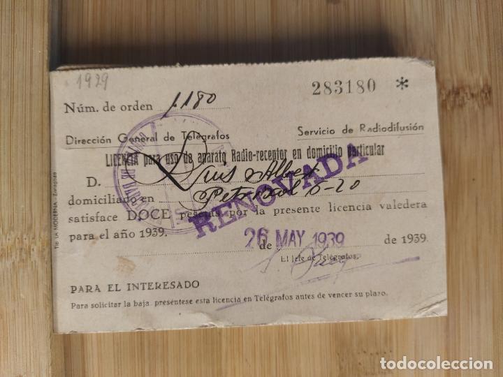 Sammelleidenschaft Andere Papierartikel: GUERRA CIVIL-DIRECCION GENERAL TELEGRAFOS-LICENCIA PARA USO RADIO RECEPTOR-VER FOTOS-(106.345)